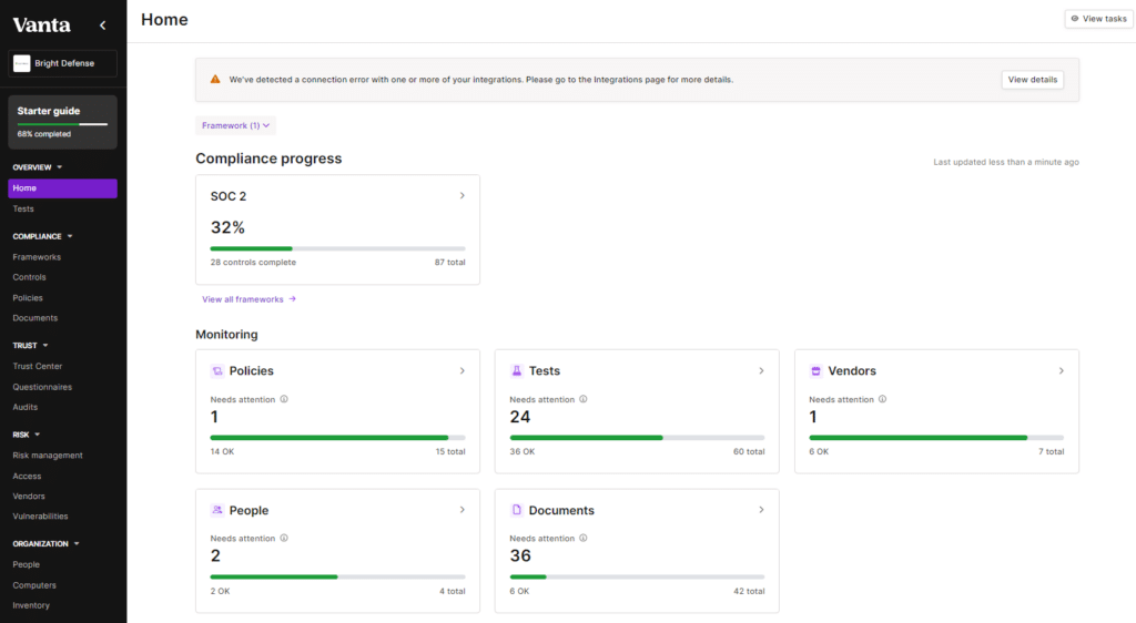 Vanta vs Drata Dashboard