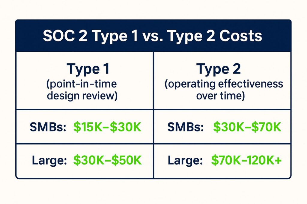 SOC Type 1 vs SOC Type 2 Costs