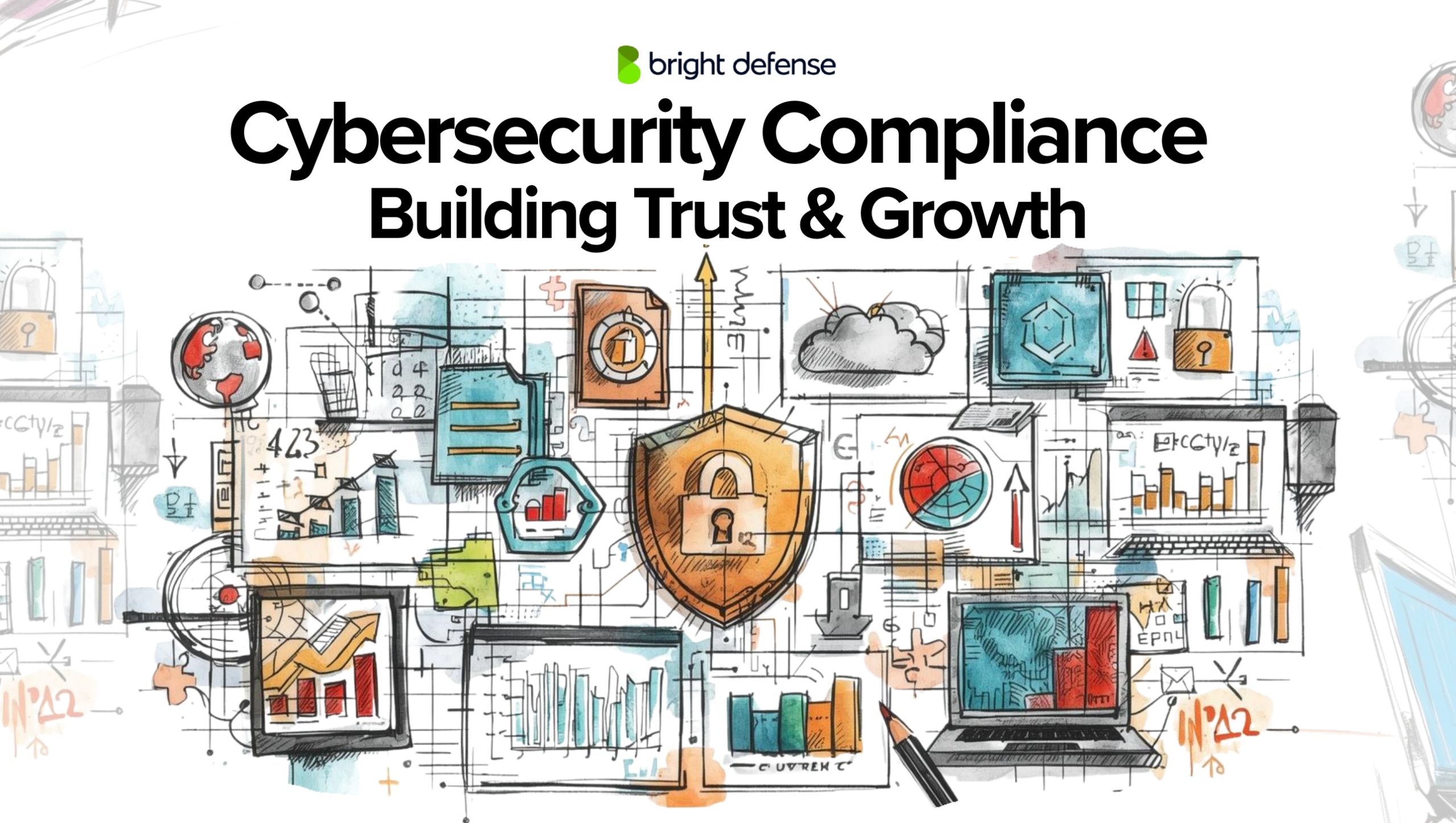 Cybersecurity compliance dashboard illustrating business trust and growth
