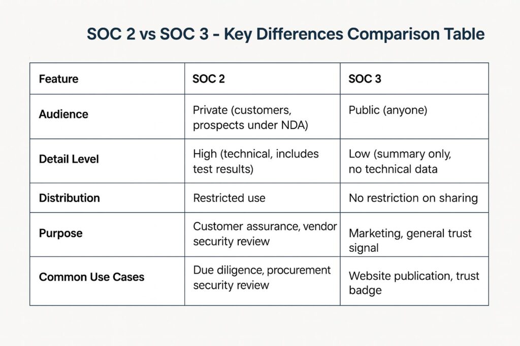 SOC 2 vs SOC 3 - Comparison Table