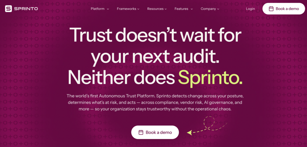 Sprinto Homepage Screenshot 