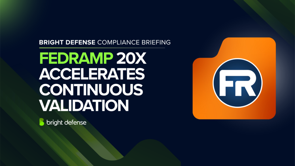 Bright Defense graphic on FedRAMP 20x accelerating continuous validation.