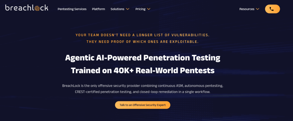 Penetration Testing Company BreachLock Homepage