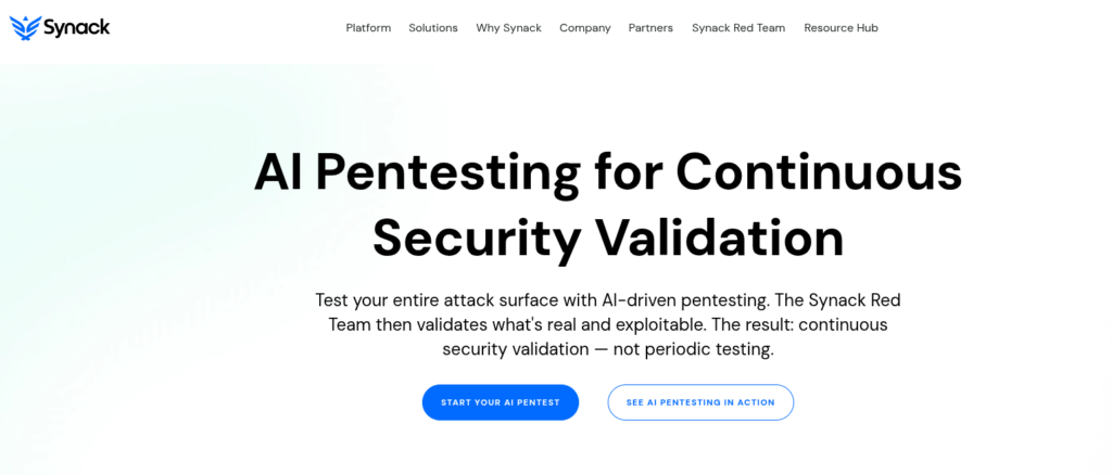 Penetration Testing Company Synack Homepage