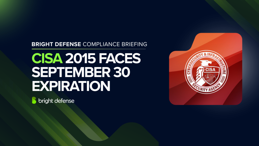 Bright Defense compliance briefing banner announcing that CISA 2015 faces a September 30 expiration, with the CISA seal.