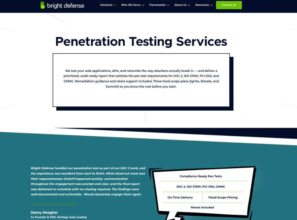 bright defense SOC 2 Penetration Testing