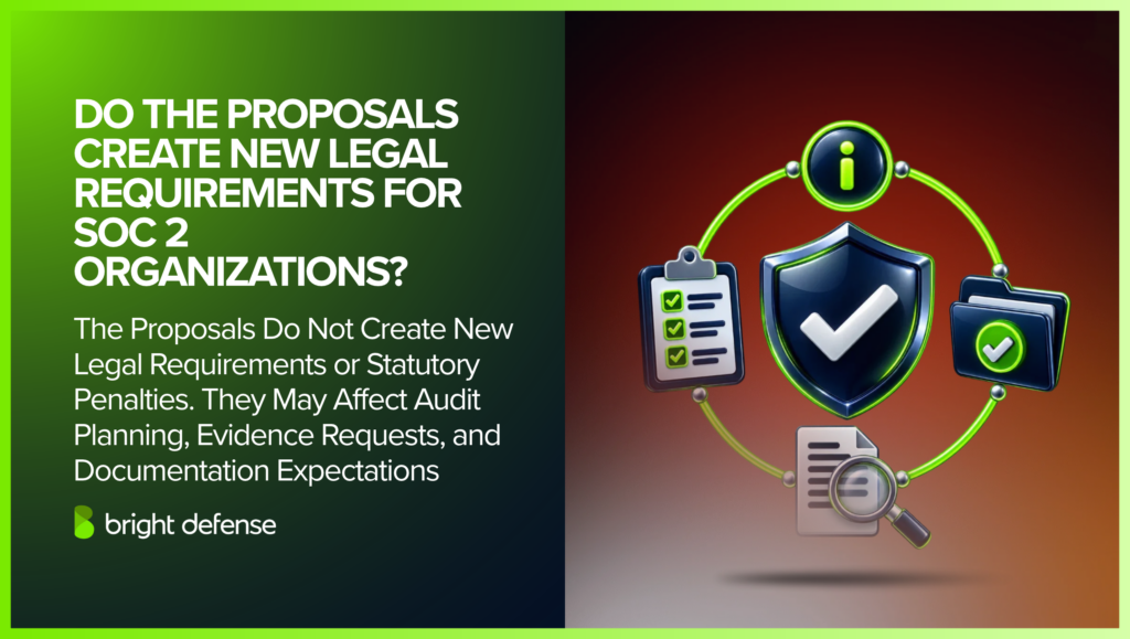 The SOC 2 proposals do not create new legal requirements or statutory penalties, but they may affect audit planning, evidence requests, and documentation expectations.